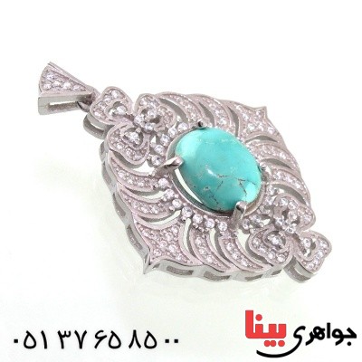 گردنبند فیروزه نیشابوری زنانه درشت رودیوم خوشرنگ _کد:14751