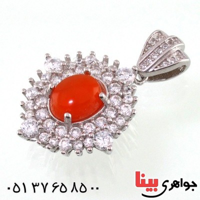 گردنبند عقیق یمنی درشت زنانه رودیوم خوشرنگ _کد:14752