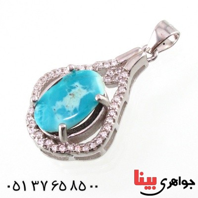 گردنبند فیروزه نیشابوری زنانه رودیوم خوشرنگ _کد:14754