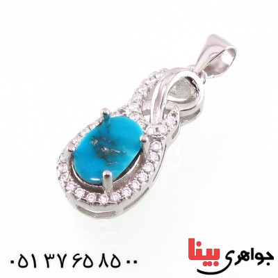گردنبند فیروزه نیشابوری شجری زنانه رودیوم خوشرنگ _کد:14757