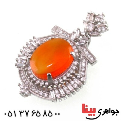 گردنبند عقیق یمنی درشت رودیوم زنانه _کد:14758