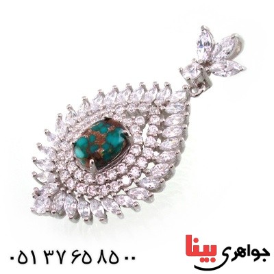 گردنبند فیروزه نیشابوری شجری درشت زنانه رودیوم _کد:14759