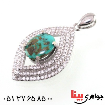 گردنبند فیروزه نیشابوری شجری درشت رودیوم زنانه مدل گلبرگ _کد:14761