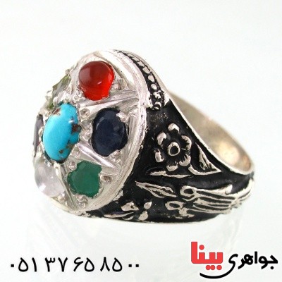 انگشتر چند جواهر مردانه درشت سیاه قلم مدل شمع و گل _کد:14771