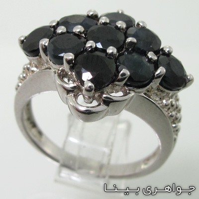 انگشتر یاقوت کبود 9 نگین لوزی