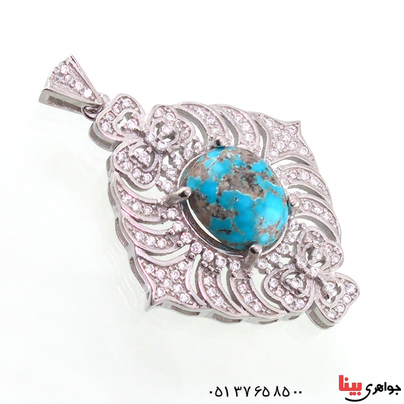 گردنبند فیروزه نیشابوری شجری درشت زنانه رودیوم _کد:14782 گردنبند فیروزه نیشابوری شجری درشت زنانه رودیوم _کد:14782
