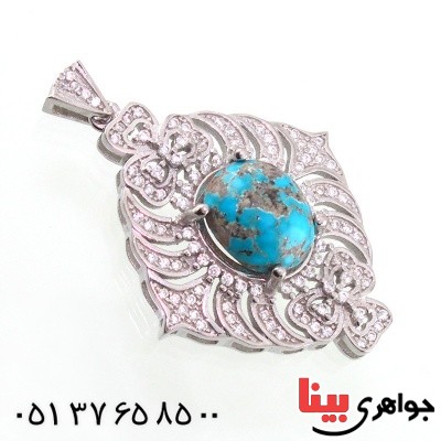 گردنبند فیروزه نیشابوری شجری درشت زنانه رودیوم _کد:14782