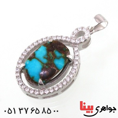 گردنبند فیروزه نیشابوری شجری رودیوم زنانه _کد:14791
