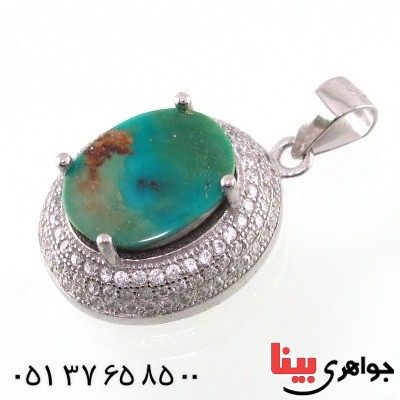 گردنبند فیروزه نیشابوری شجری رودیوم زنانه _کد:14796