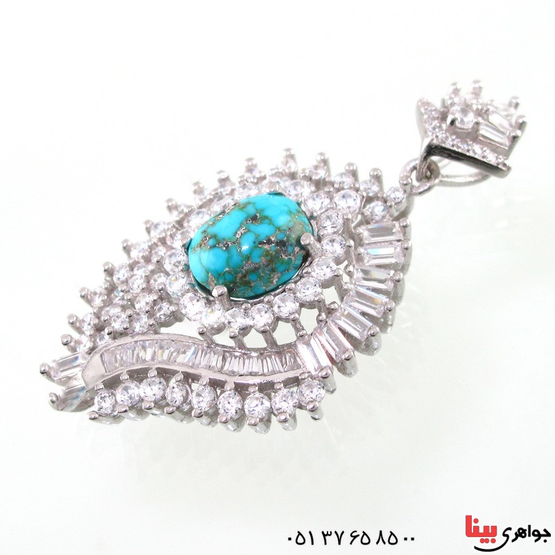 گردنبند فیروزه نیشابوری شجری درشت رودیوم زنانه _کد:14797 گردنبند فیروزه نیشابوری شجری درشت رودیوم زنانه _کد:14797