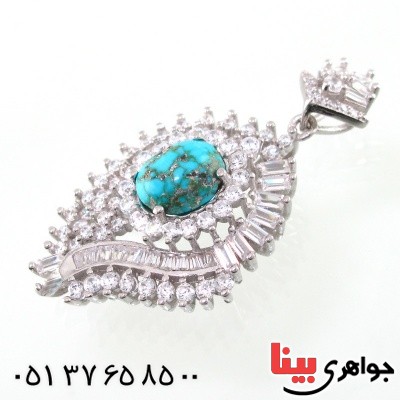 گردنبند فیروزه نیشابوری شجری درشت رودیوم زنانه _کد:14797