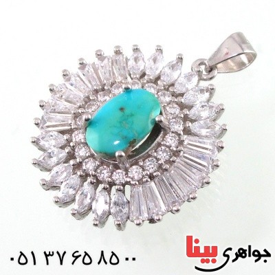 گردنبند فیروزه نیشابوری رودیوم زنانه مدل خورشید _کد:14806