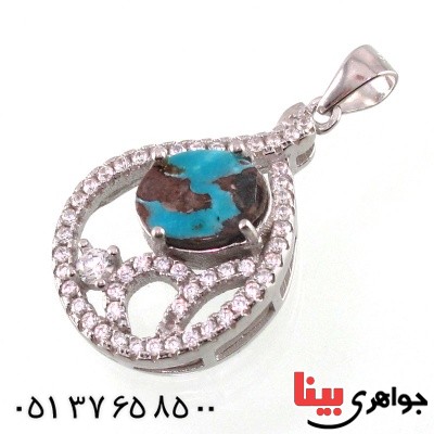 گردنبند فیروزه نیشابوری شجری رودیوم زنانه _کد:14810