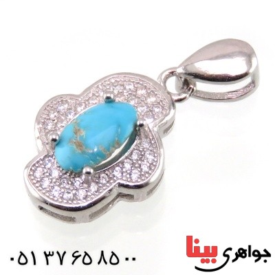 گردنبند فیروزه نیشابوری شجری رودیوم زنانه _کد:14816