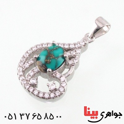 گردنبند فیروزه نیشابوری شجری زنانه رودیوم خوشرنگ _کد:14823