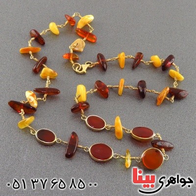 سینه ریز کهربا و عقیق یمنی زنانه تک _کد:14839
