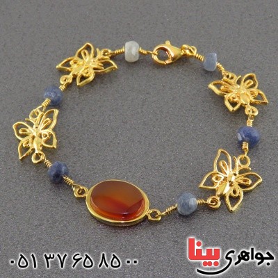 دستبند عقیق یمنی و یاقوت کبود زنانه فاخر _کد:14840