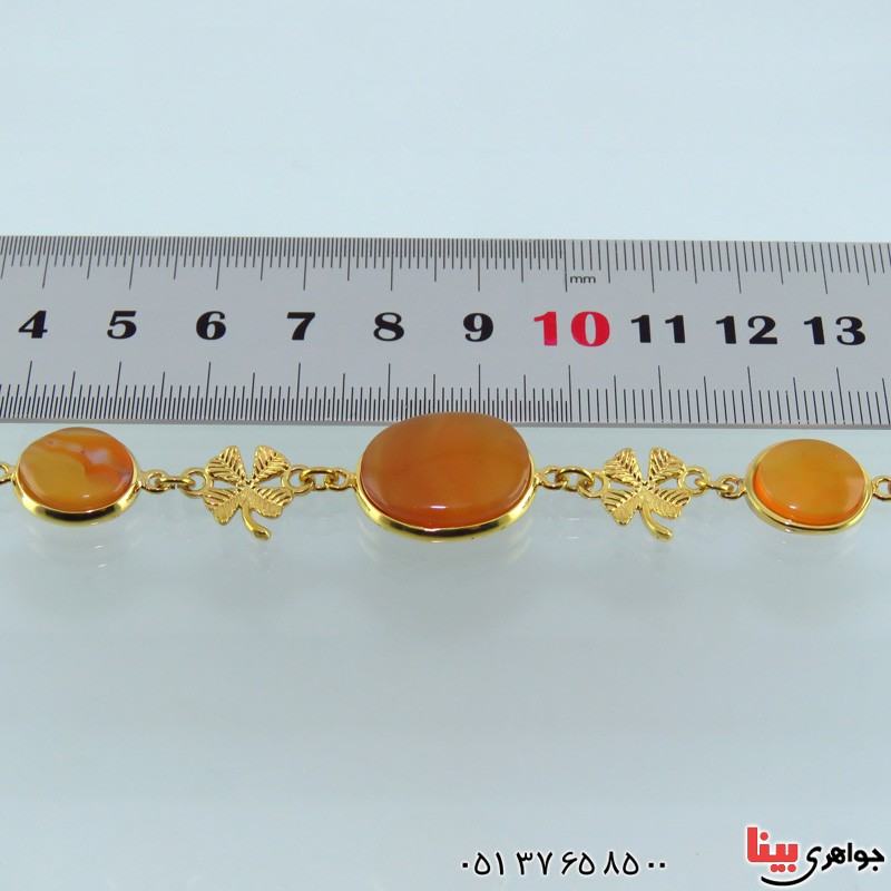 دستبند عقیق یمنی و کهربا زنانه فاخر _کد:14849