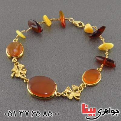 دستبند عقیق یمنی و کهربا زنانه فاخر _کد:14849