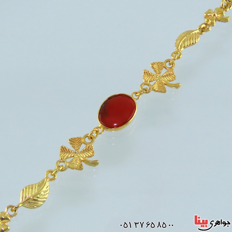 دستبند عقیق یمنی زنانه مدل برگریزان _کد:14853