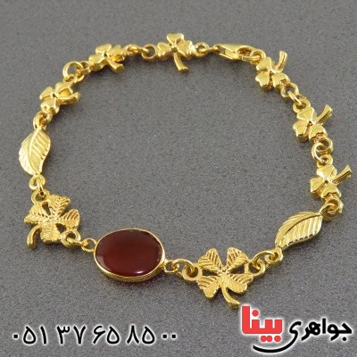 دستبند عقیق یمنی زنانه مدل برگریزان _کد:14853