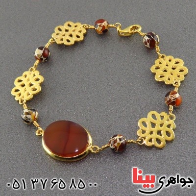 دستبند عقیق یمنی و کهربا زنانه مجلسی _کد:14854