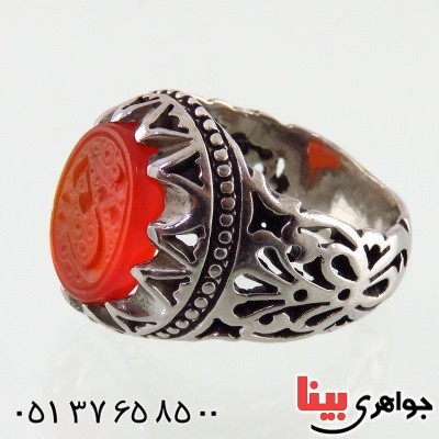 انگشتر عقیق یمنی مردانه درشت حکاکی گود یا حق _کد:2020