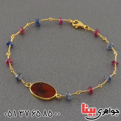 دستبند عقیق یمنی و یاقوت خوشرنگ زنانه _کد:14864