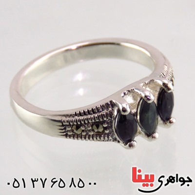 انگشتر یاقوت کبود زنانه بادامی _کد:14869 انگشتر یاقوت کبود زنانه بادامی _کد:14869