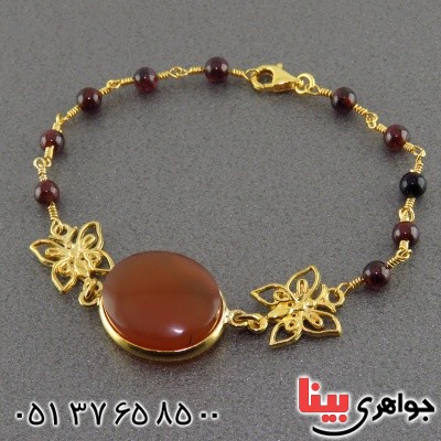 دستبند عقیق یمنی و یاقوت گارنت زنانه مجلسی _کد:14875