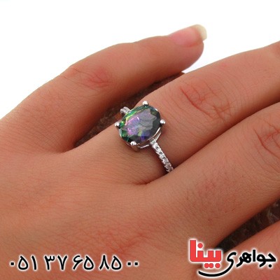 انگشتر توپاز هفت رنگ زنانه رودیوم _کد:14969 انگشتر توپاز هفت رنگ زنانه رودیوم _کد:14969