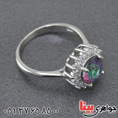 انگشتر توپاز هفت رنگ زنانه رودیوم مدل خورشید _کد:14972