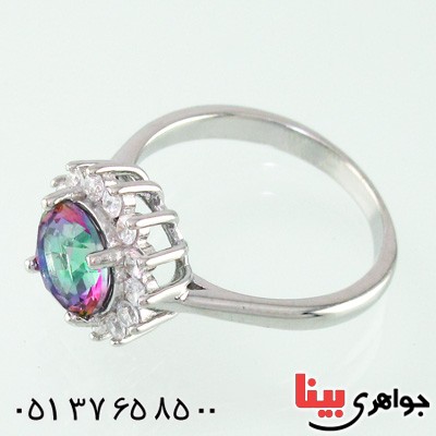انگشتر توپاز هفت رنگ زنانه رودیوم مدل خورشید _کد:14972