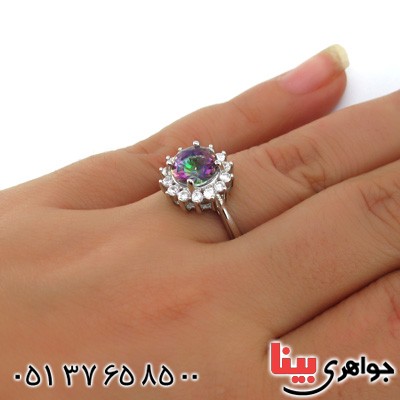 انگشتر توپاز هفت رنگ زنانه رودیوم مدل خورشید _کد:14972