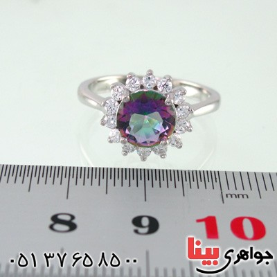 انگشتر توپاز هفت رنگ زنانه رودیوم مدل خورشید _کد:14972