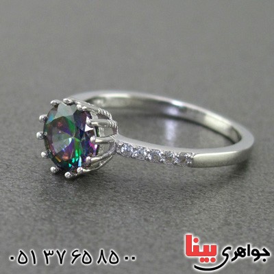 انگشتر توپاز هفت رنگ زنانه رودیوم مدل مانا _کد:14976