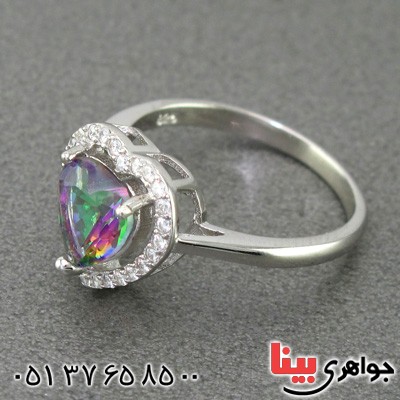 انگشتر توپاز هفت رنگ رودیوم زنانه عشق _کد:14980