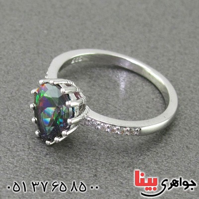 انگشتر توپاز هفت رنگ رودیوم زنانه پرنس _کد:14989