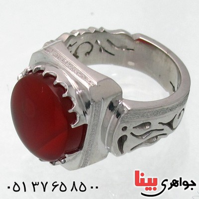 انگشتر عقیق یمنی درشت مردانه با رگه خاص و تک _کد:2049