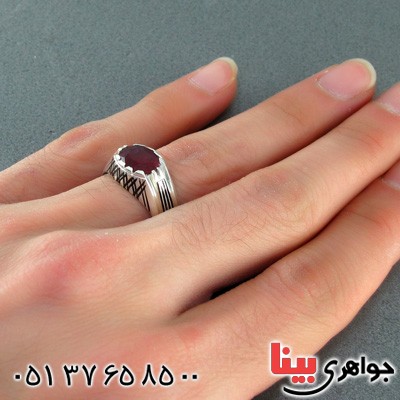 انگشتر یاقوت سرخ مردانه مدل خطی _کد:15121