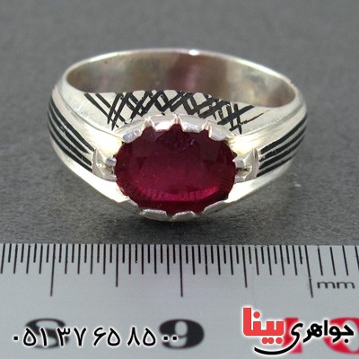 انگشتر یاقوت سرخ مردانه مدل خطی _کد:15121
