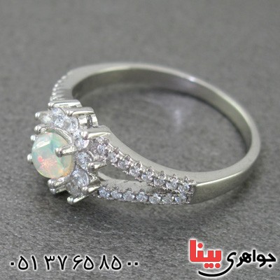 انگشتر اوپال رودیوم زنانه تک _کد:15221