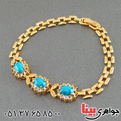 دستبند فیروزه زنانه روکش آب طلا _کد:15235