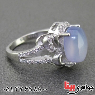 انگشتر عقیق یمنی کبود رودیوم زنانه خوشرنگ _کد:15236