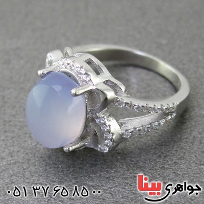 انگشتر عقیق یمنی کبود رودیوم زنانه خوشرنگ _کد:15236