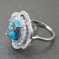 انگشتر فیروزه نیشابوری شجری رودیوم زنانه تک و عالی