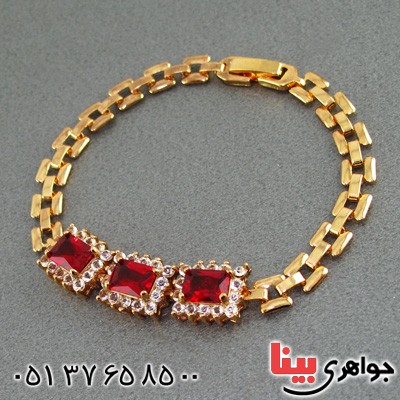 دستبند یاقوت سرخ زنانه روکش آب طلا _کد:15247