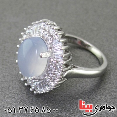 انگشتر عقیق یمنی کبود رودیوم درشت زنانه خوشرنگ _کد:15258