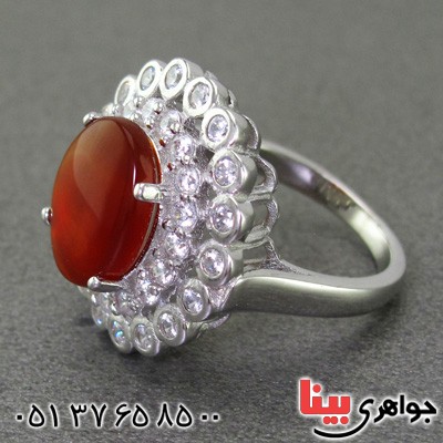 انگشتر عقیق یمنی رودیوم درشت زنانه مدل تابان _کد:15263