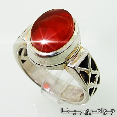 انگشتر عقیق یمنی بیضی مشبک ضخیم